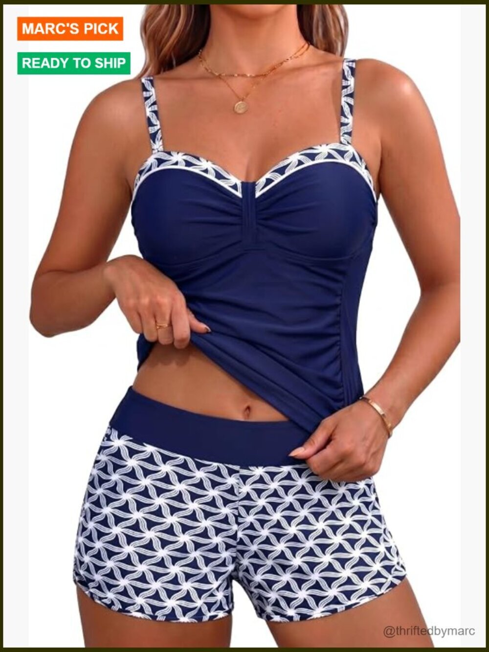 Underwire Tankini Set with Pocket Shorts Tummy Control Swimwear